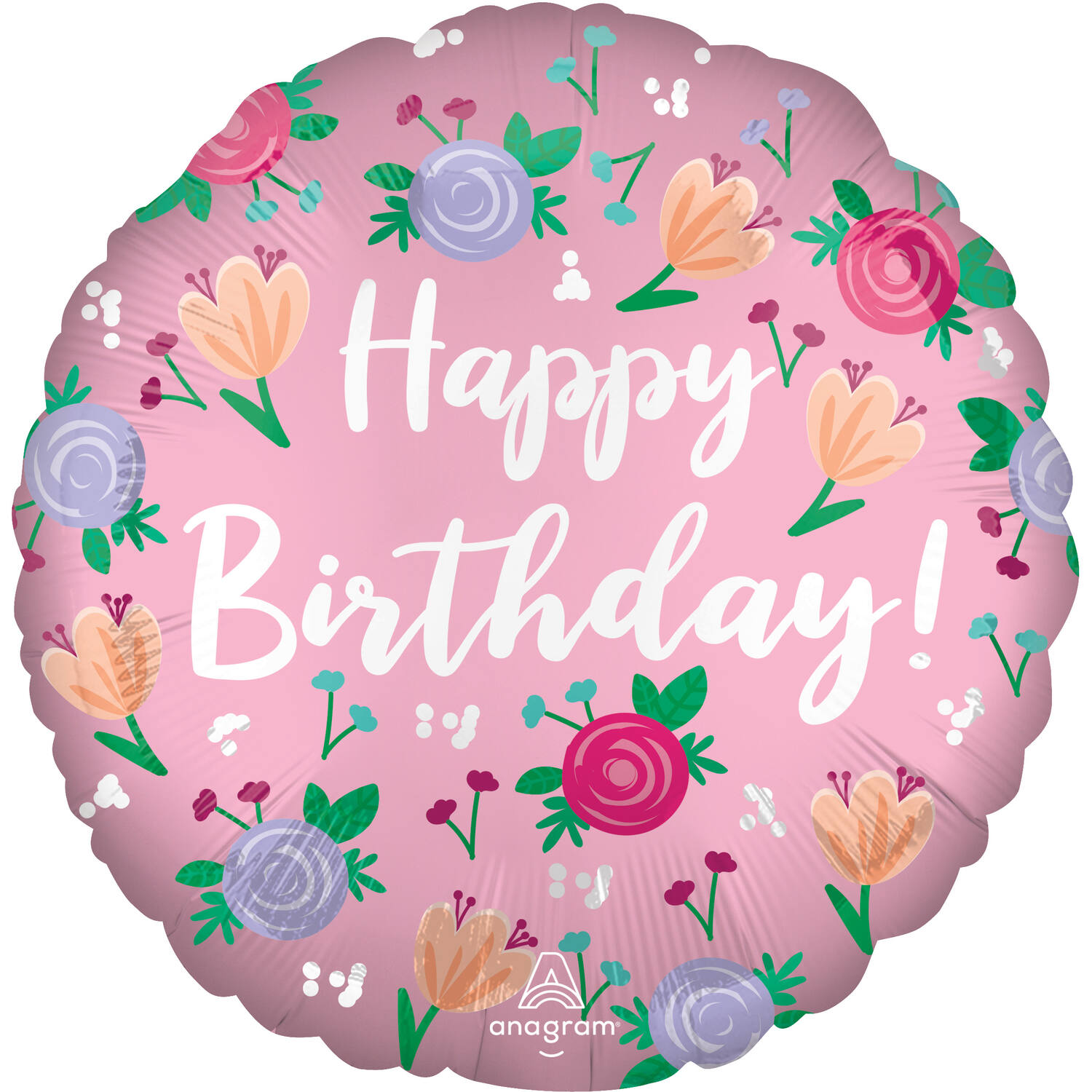 Foil Balloon - "Happy Birthday!" - Peony - 45 cm